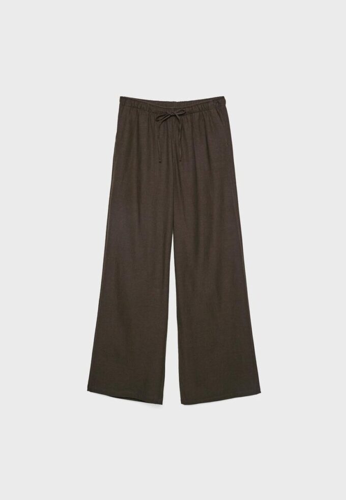 Pantalones con cordón efecto lino Pantalones con cordón efecto lino