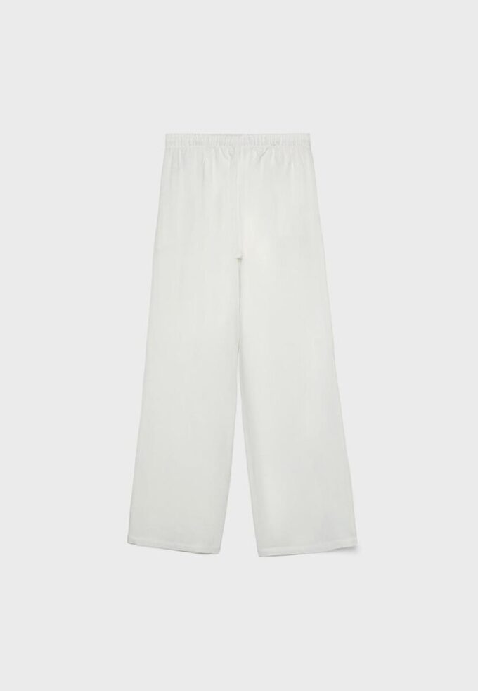 Pantalones con cordón efecto lino Pantalones con cordón efecto lino