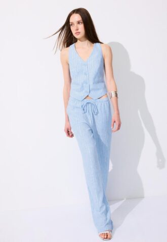 Pantalones con efecto lino y hilos metálicos fluidos