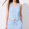Pantalones con efecto lino y hilos metálicos fluidos Pantalones con efecto lino y hilos metálicos fluidos