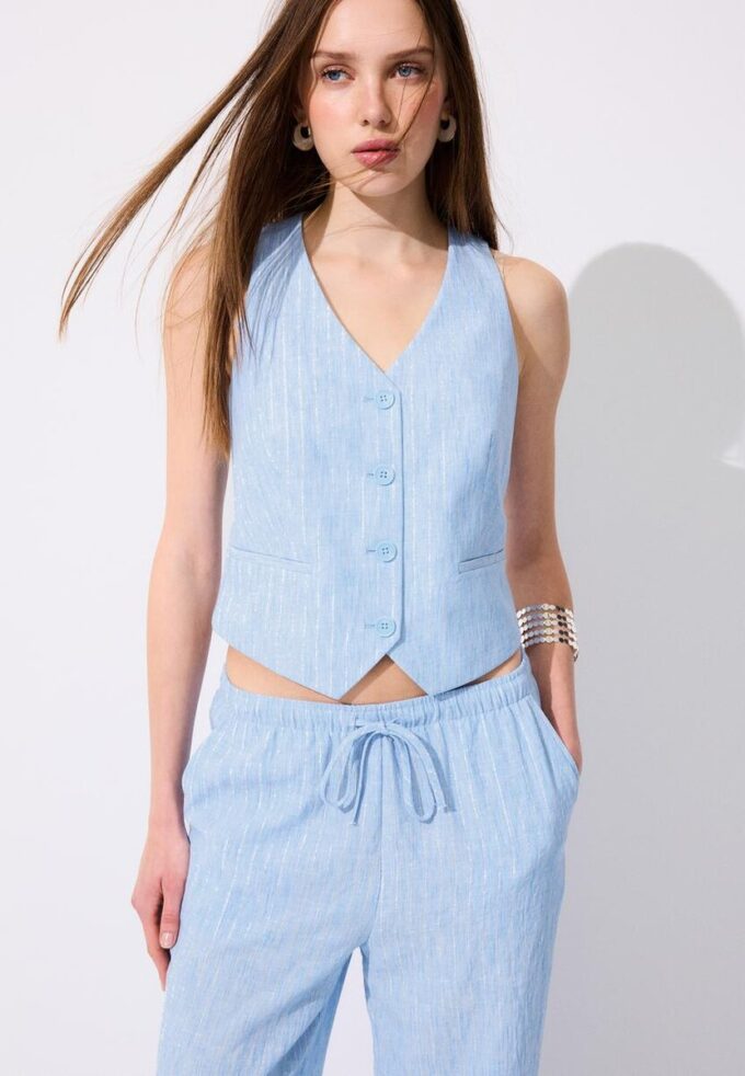 Pantalones con efecto lino y hilos metálicos fluidos Pantalones con efecto lino y hilos metálicos fluidos
