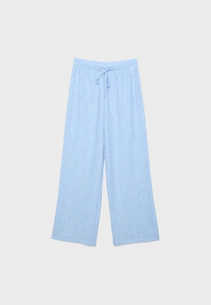 Pantalones con efecto lino y hilos metálicos fluidos Pantalones con efecto lino y hilos metálicos fluidos