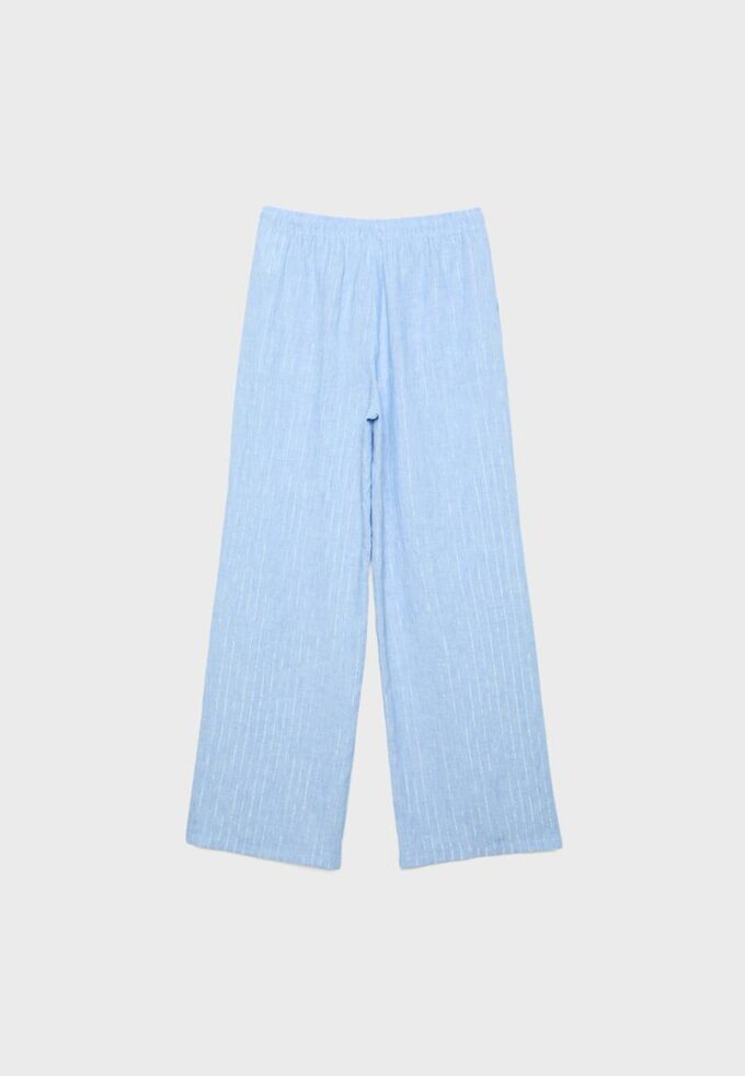 Pantalones con efecto lino y hilos metálicos fluidos Pantalones con efecto lino y hilos metálicos fluidos