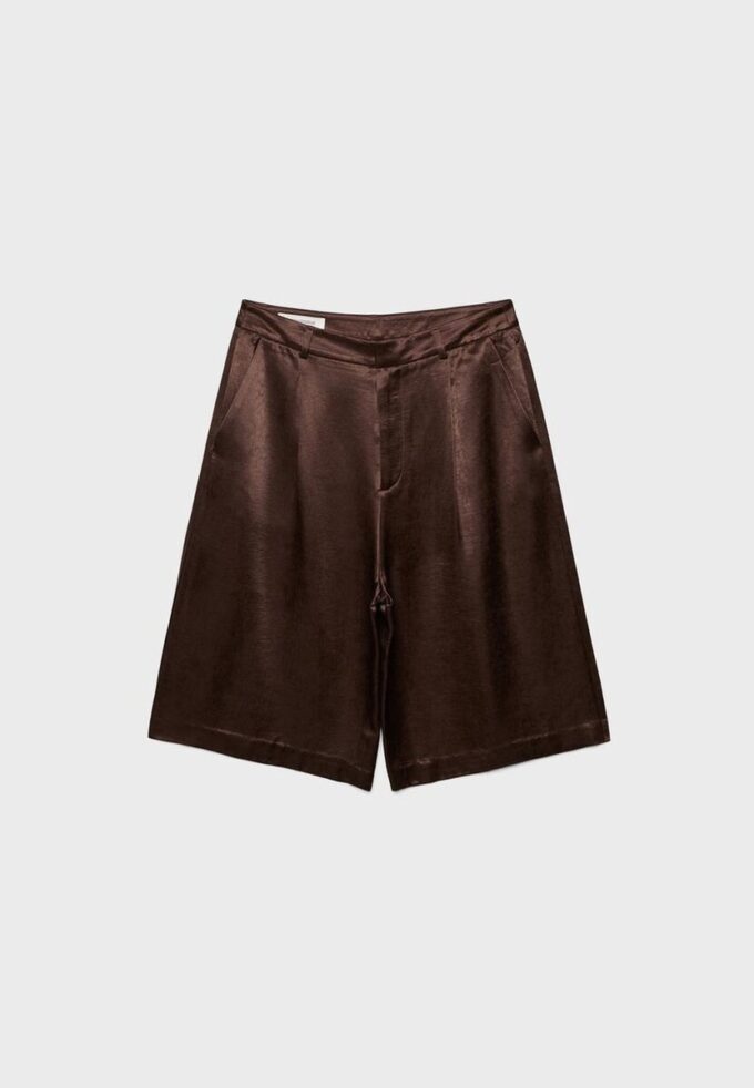 Pantalones cortos de satén con pinzas Pantalones cortos de satén con pinzas