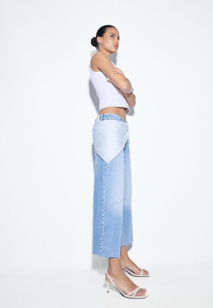 Pantalones culotte de mezclilla con detalle de pañuelo Pantalones culotte de mezclilla con detalle de pañuelo