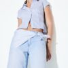 Pantalones culotte de mezclilla con detalle de pañuelo Pantalones culotte de mezclilla con detalle de pañuelo