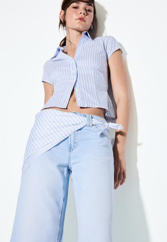 Pantalones culotte de mezclilla con detalle de pañuelo Pantalones culotte de mezclilla con detalle de pañuelo