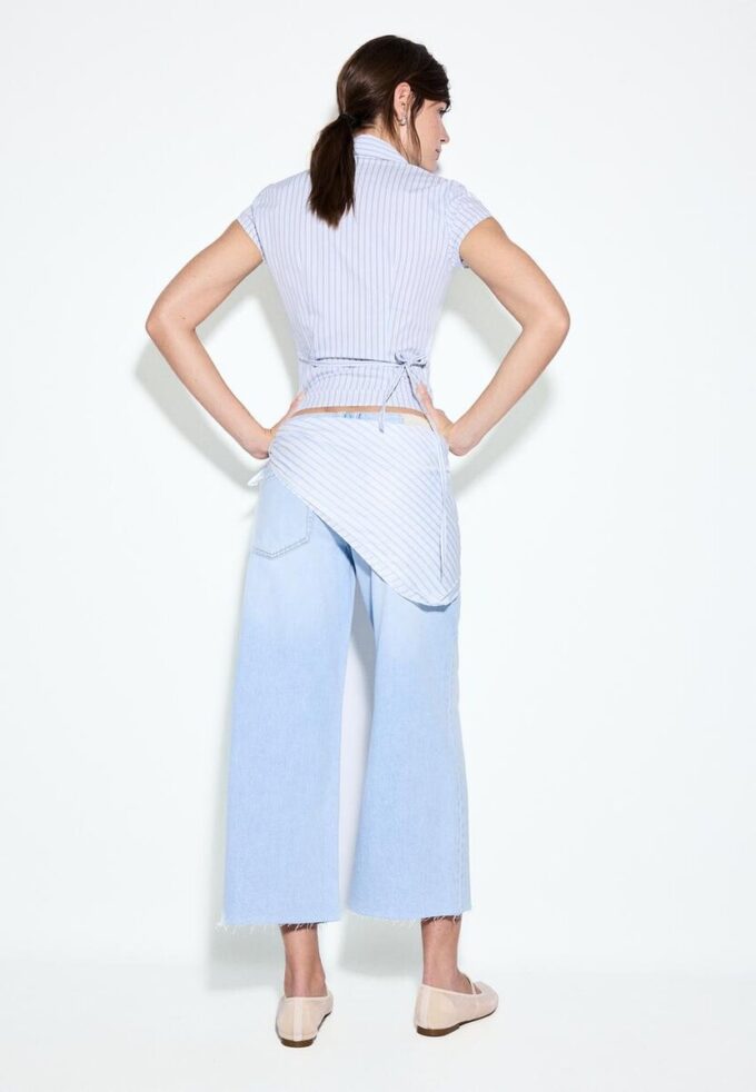 Pantalones culotte de mezclilla con detalle de pañuelo Pantalones culotte de mezclilla con detalle de pañuelo