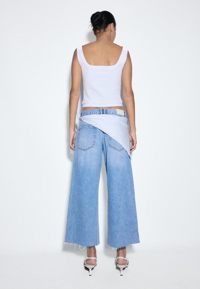 Pantalones culotte de mezclilla con detalle de pañuelo Pantalones culotte de mezclilla con detalle de pañuelo