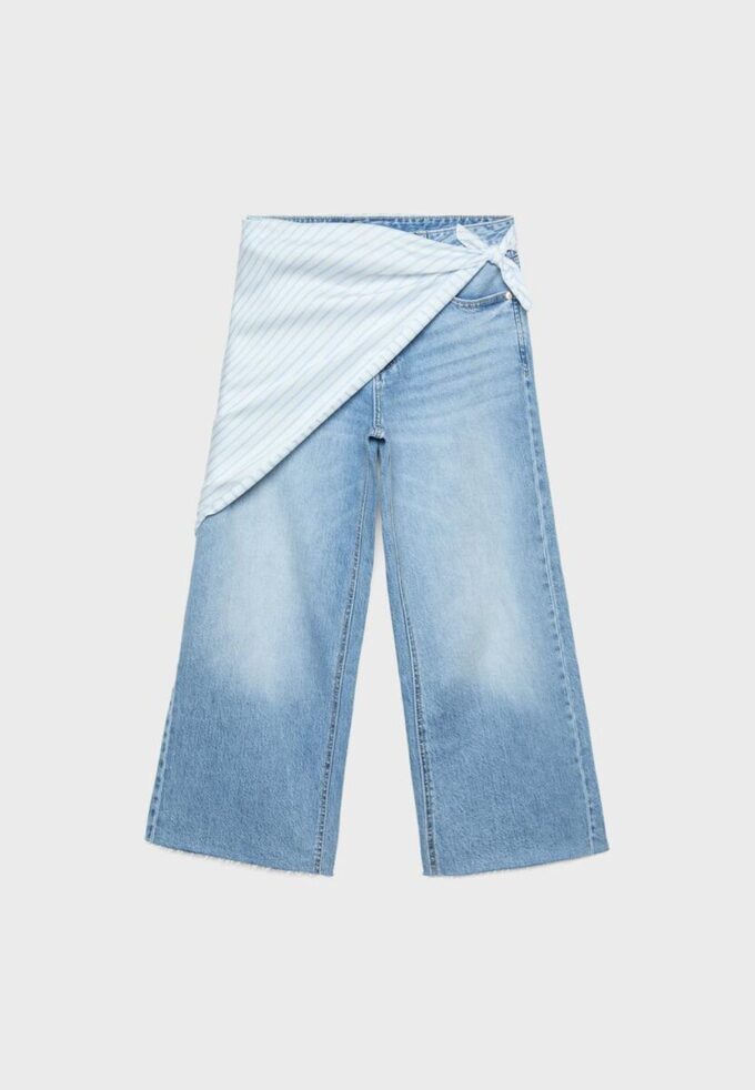 Pantalones culotte de mezclilla con detalle de pañuelo Pantalones culotte de mezclilla con detalle de pañuelo