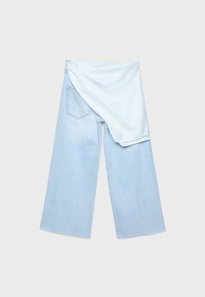 Pantalones culotte de mezclilla con detalle de pañuelo Pantalones culotte de mezclilla con detalle de pañuelo