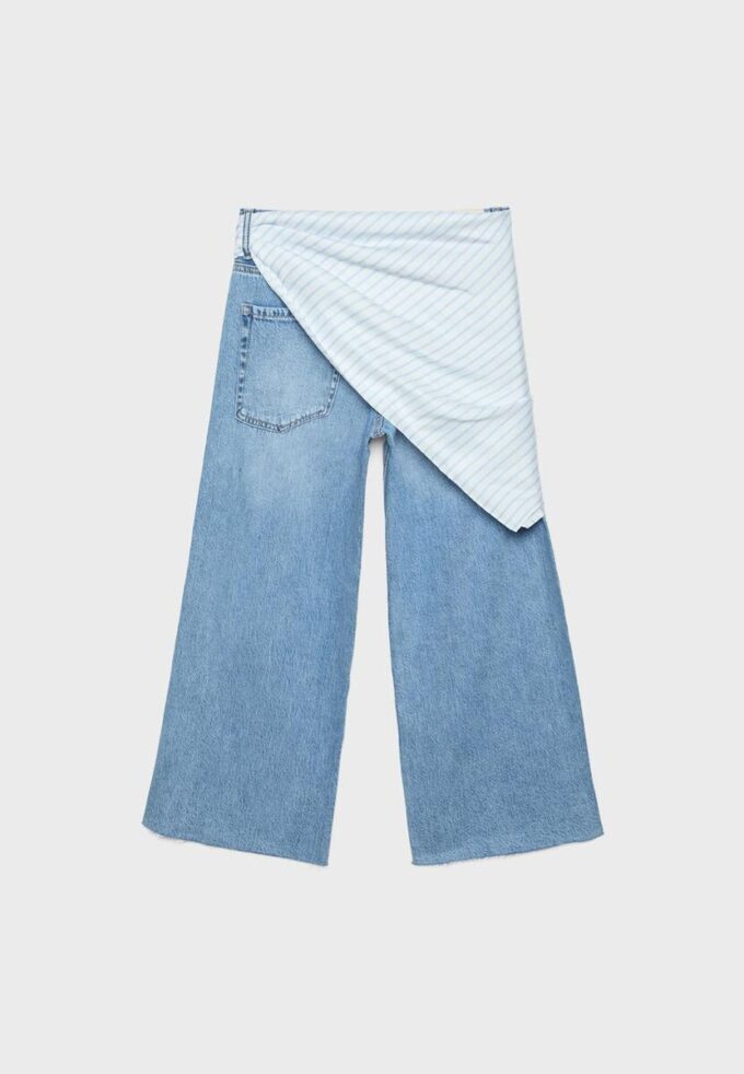 Pantalones culotte de mezclilla con detalle de pañuelo Pantalones culotte de mezclilla con detalle de pañuelo