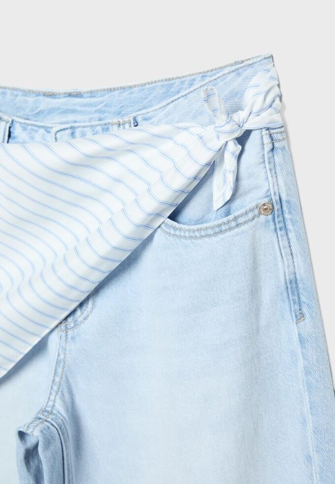 Pantalones culotte de mezclilla con detalle de pañuelo Pantalones culotte de mezclilla con detalle de pañuelo