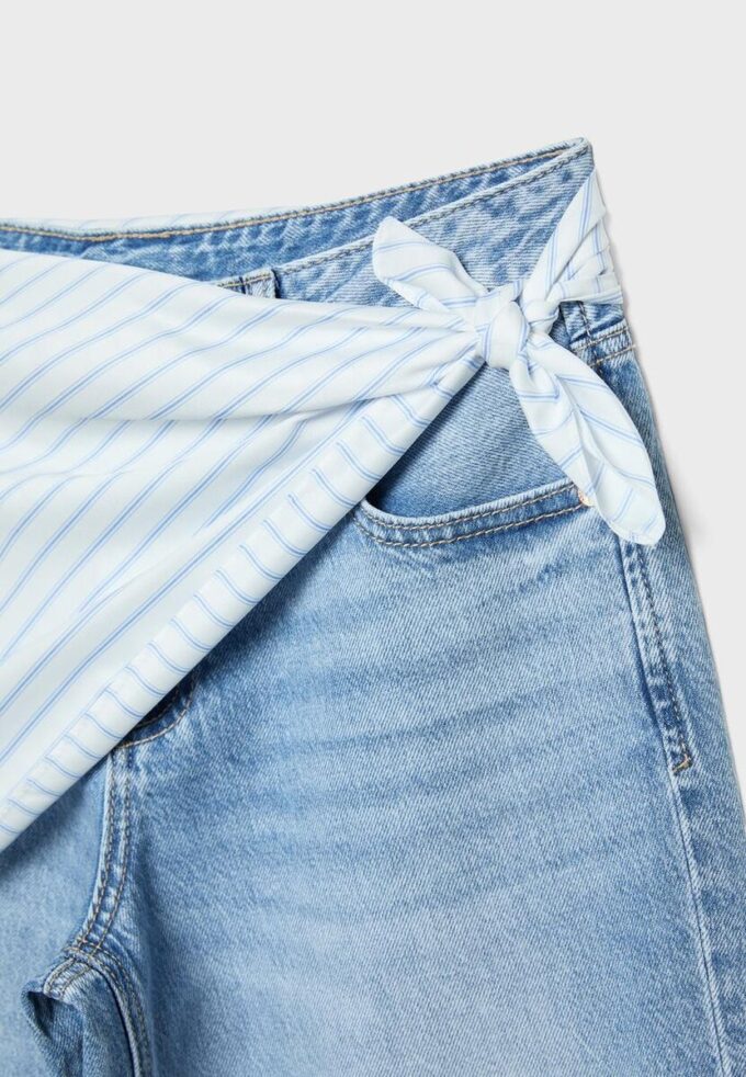 Pantalones culotte de mezclilla con detalle de pañuelo Pantalones culotte de mezclilla con detalle de pañuelo