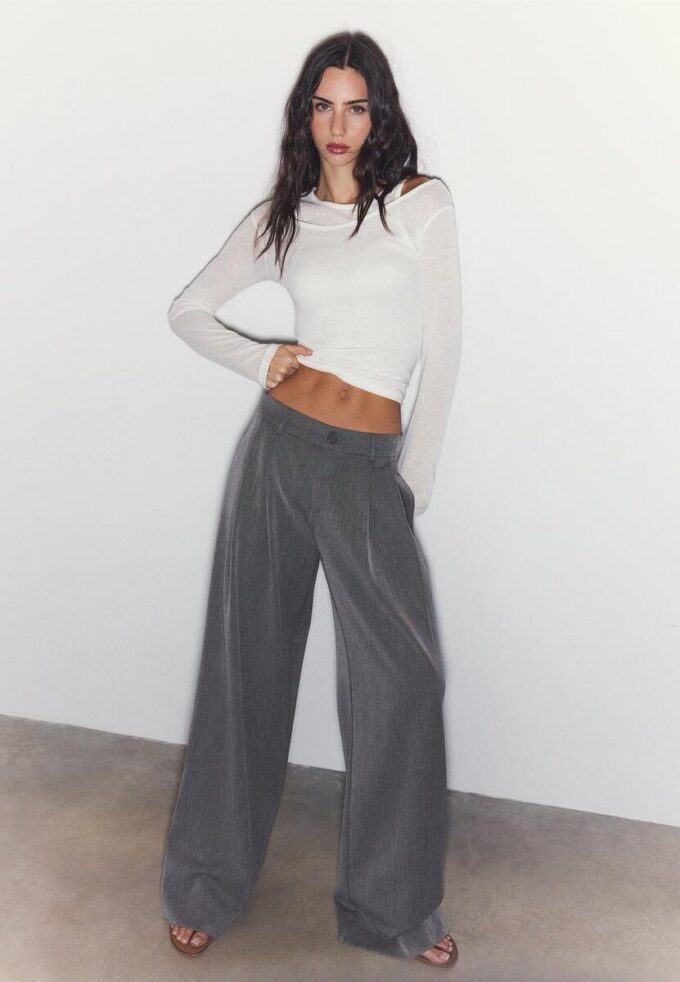 Pantalones de corte ancho con pinzas Pantalones de corte ancho con pinzas
