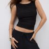 Pantalones de corte recto con efecto arrugado Pantalones de corte recto con efecto arrugado