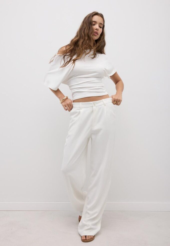 Pantalones de corte recto con efecto lino Pantalones de corte recto con efecto lino