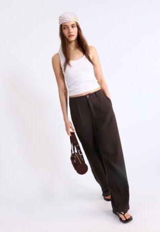 Pantalones de corte recto con efecto lino