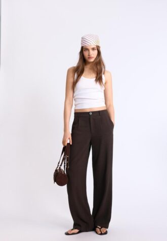 Pantalones de corte recto con efecto lino