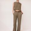 Pantalones de pierna recta con efecto lino y cinturón Pantalones de pierna recta con efecto lino y cinturón