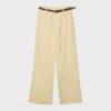 Pantalones de pierna recta con efecto lino y cinturón Pantalones de pierna recta con efecto lino y cinturón