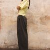 Pantalones de popelín de corte acampanado con topes Pantalones de popelín de corte acampanado con topes