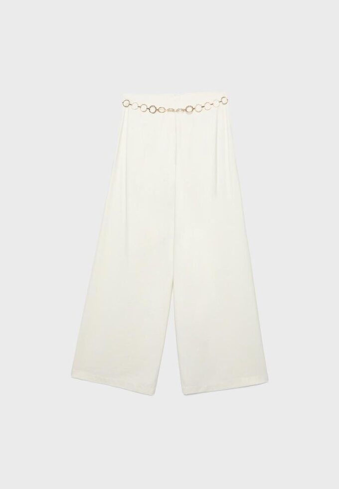 Pantalones de satén con detalle de cadena Pantalones de satén con detalle de cadena
