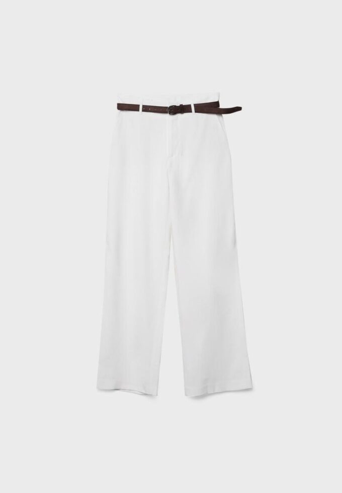 Pantalones elegantes de corte recto y vuelo con cinturón Pantalones elegantes de corte recto y vuelo con cinturón