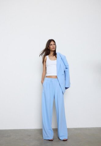 Pantalones elegantes informales a rayas con cintura cruzada