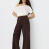 Pantalones elegantes informales a rayas con cintura cruzada Pantalones elegantes informales a rayas con cintura cruzada