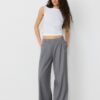 Pantalones elegantes informales a rayas con cintura cruzada Pantalones elegantes informales a rayas con cintura cruzada