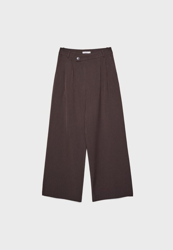 Pantalones elegantes informales a rayas con cintura cruzada Pantalones elegantes informales a rayas con cintura cruzada