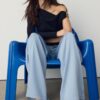 Pantalones fluidos con efecto arrugado y lazo Pantalones fluidos con efecto arrugado y lazo