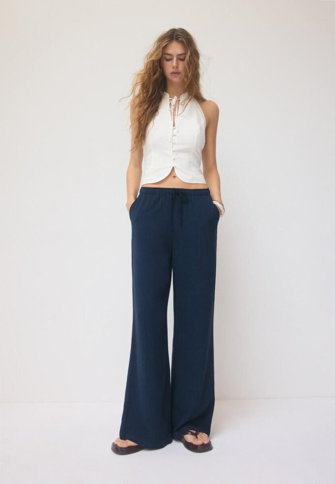 Pantalones fluidos con efecto lino Pantalones fluidos con efecto lino