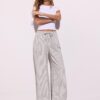 Pantalones fluidos de mezcla de lino a rayas Pantalones fluidos de mezcla de lino a rayas