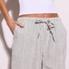 Pantalones fluidos de mezcla de lino a rayas Pantalones fluidos de mezcla de lino a rayas
