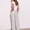 Pantalones fluidos de mezcla de lino a rayas Pantalones fluidos de mezcla de lino a rayas