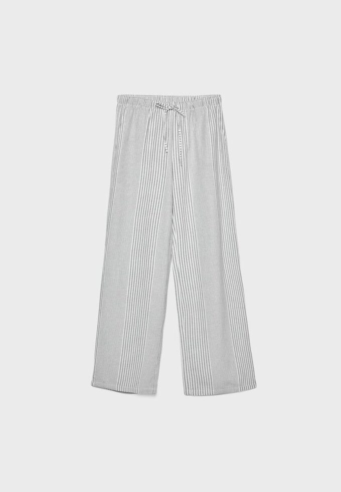 Pantalones fluidos de mezcla de lino a rayas Pantalones fluidos de mezcla de lino a rayas