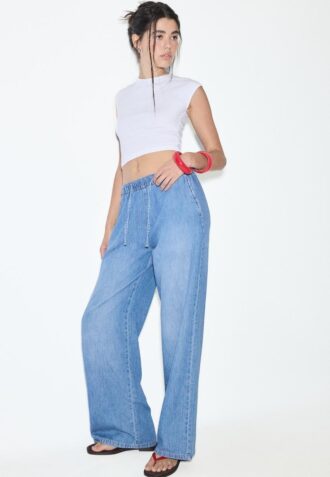 Pantalones holgados de mezclilla con cordón Pantalones holgados de mezclilla con cordón