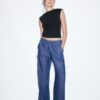 Pantalones holgados de mezclilla con cordón Pantalones holgados de mezclilla con cordón
