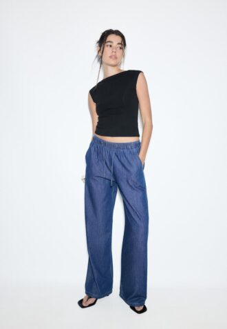 Pantalones holgados de mezclilla con cordón