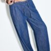 Pantalones holgados de mezclilla con cordón Pantalones holgados de mezclilla con cordón
