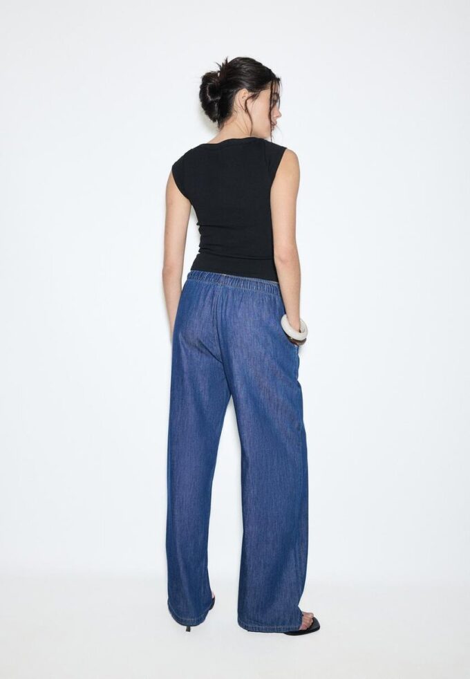 Pantalones holgados de mezclilla con cordón Pantalones holgados de mezclilla con cordón