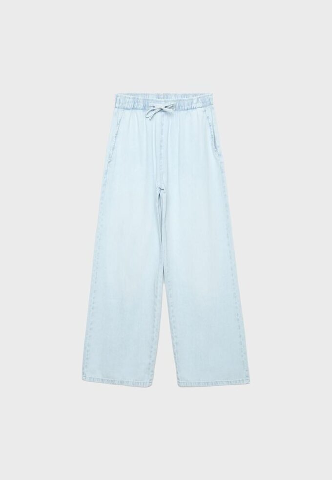 Pantalones holgados de mezclilla con cordón Pantalones holgados de mezclilla con cordón