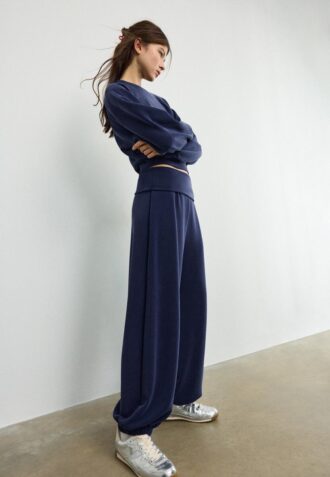 Pantalones jogger tipo globo de tacto suave con cintura remangada