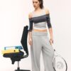 Pantalones jogger tipo globo de tacto suave con cintura remangada Pantalones jogger tipo globo de tacto suave con cintura remangada