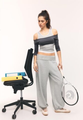 Pantalones jogger tipo globo de tacto suave con cintura remangada