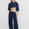Pantalones jogger tipo globo de tacto suave con cintura remangada Pantalones jogger tipo globo de tacto suave con cintura remangada
