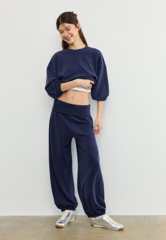 Pantalones jogger tipo globo de tacto suave con cintura remangada