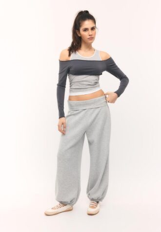 Pantalones jogger tipo globo de tacto suave con cintura remangada